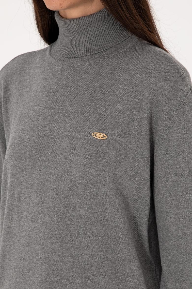 Kadın Gri Melanj Basic Kazak - 50288974083