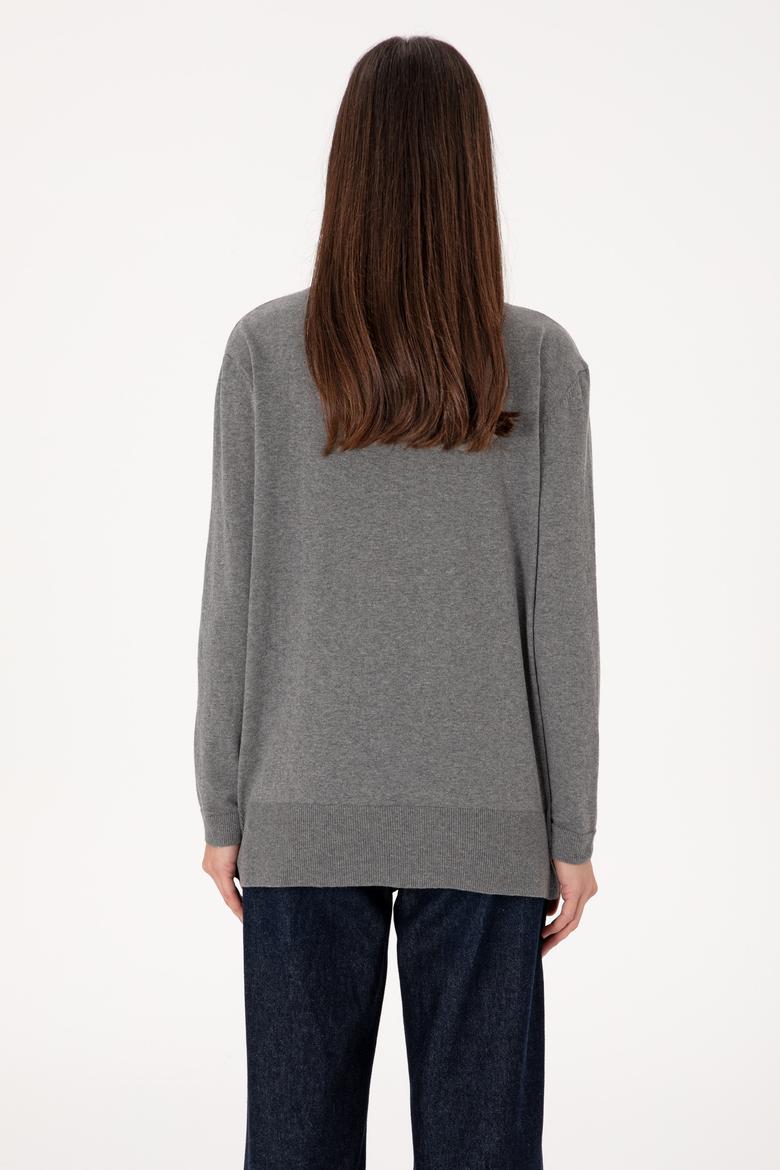 Kadın Gri Melanj Basic Kazak - 50288974083