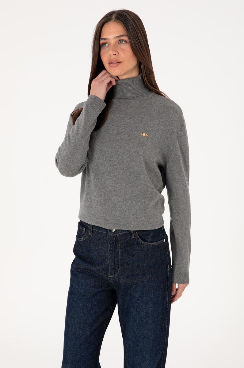 Kadın Gri Melanj Basic Kazak