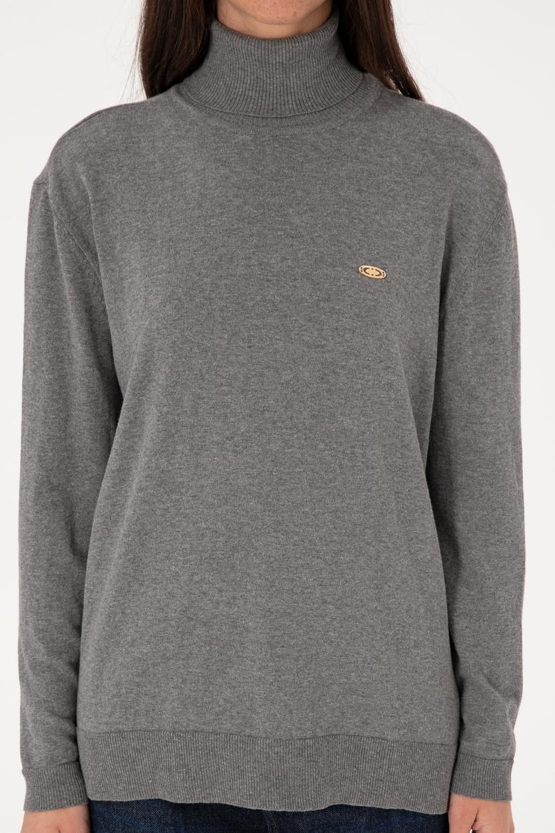 Kadın Gri Melanj Basic Kazak - 50288974083