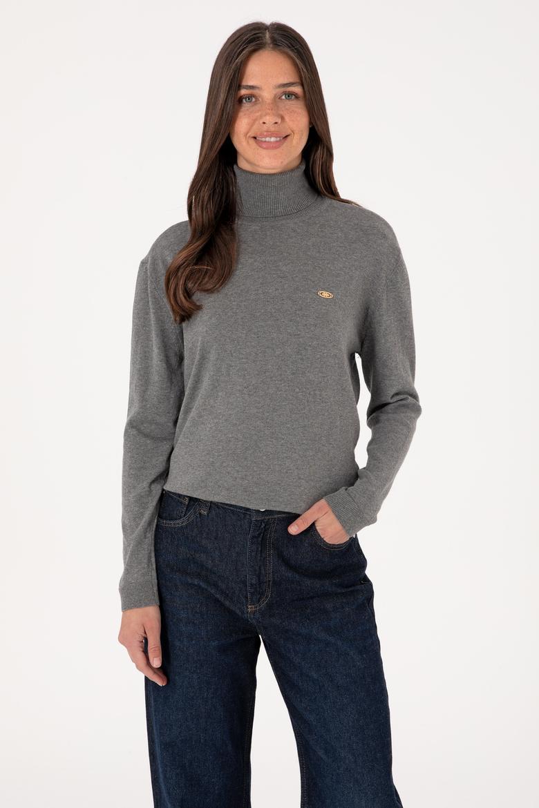 Kadın Gri Melanj Basic Kazak - 50288974083