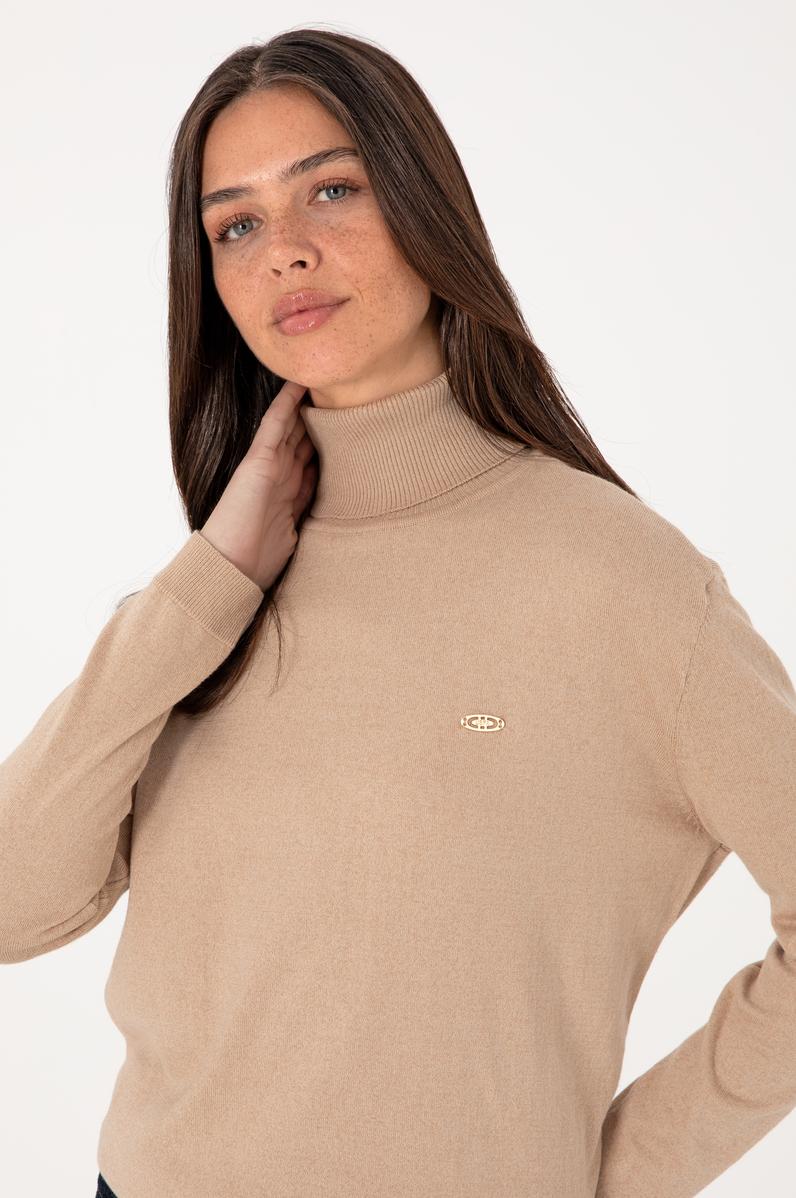 Kadın Kum Melanj Boğazlı Basic Kazak