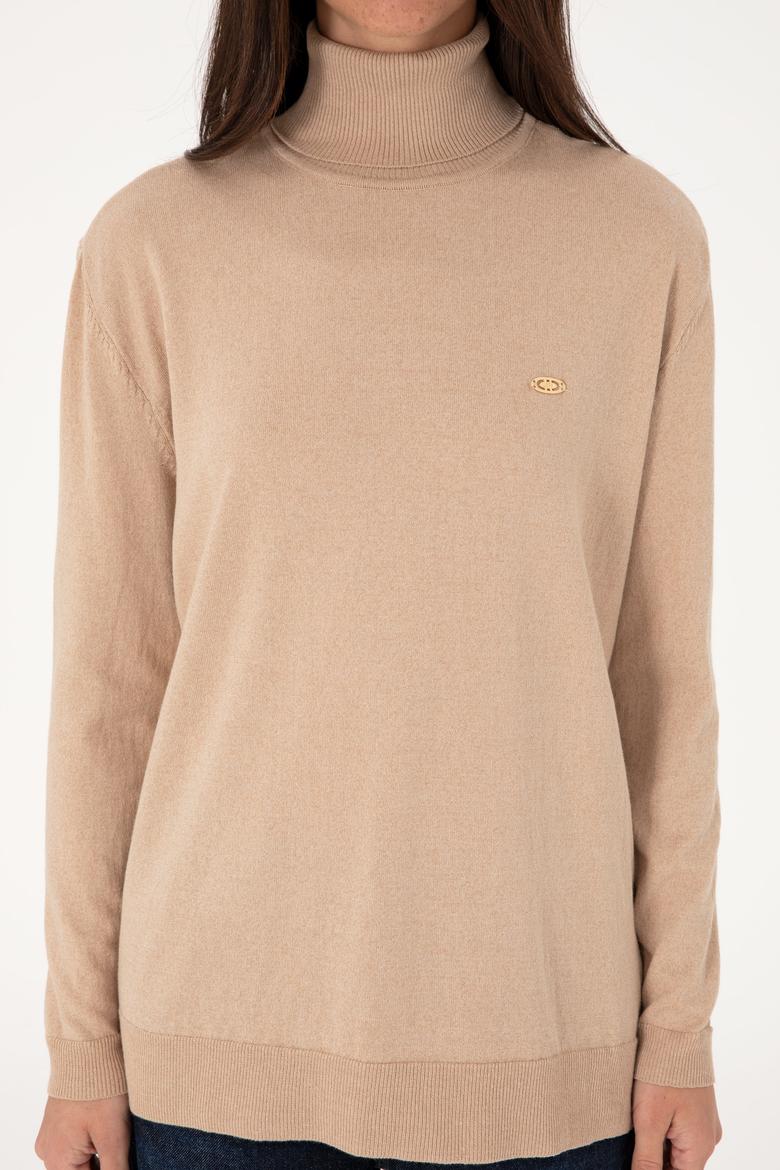 Kadın Kum Melanj Boğazlı Basic Kazak - 50288974089