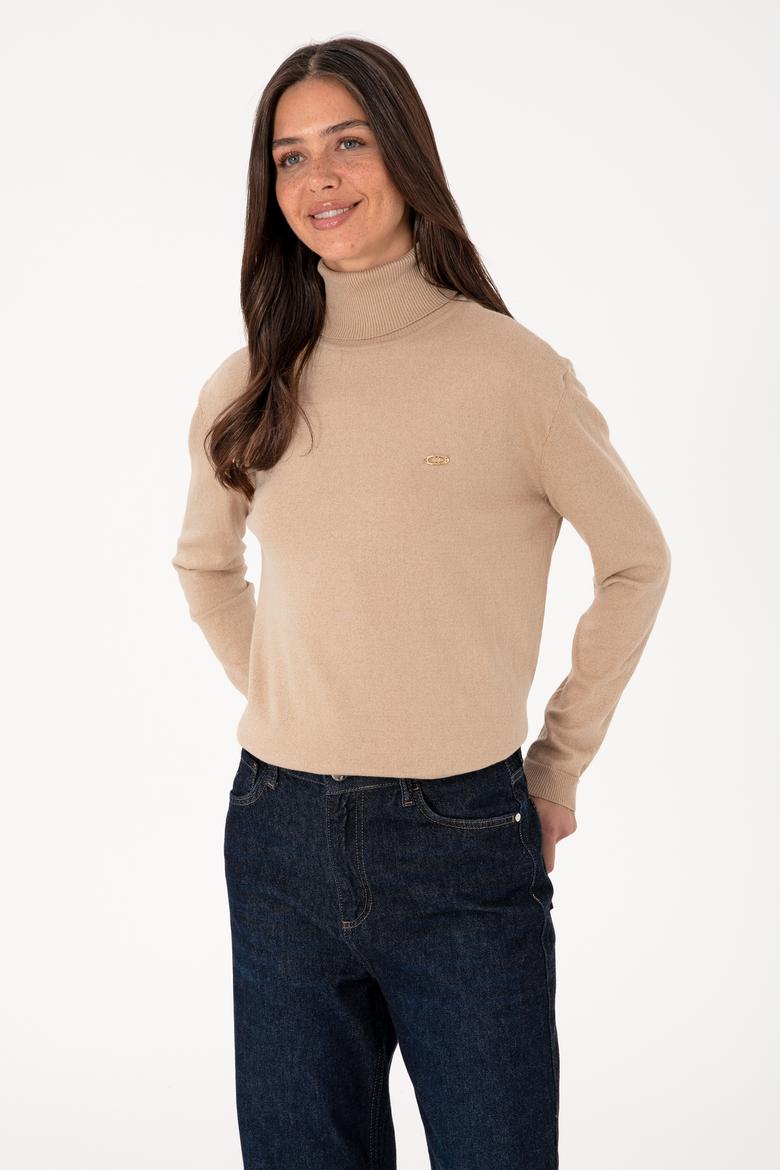 Kadın Kum Melanj Boğazlı Basic Kazak - 50288974089