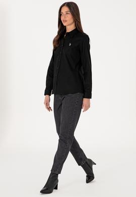 Kadın Siyah Uzun Kollu Basic Gömlek - 50295639013