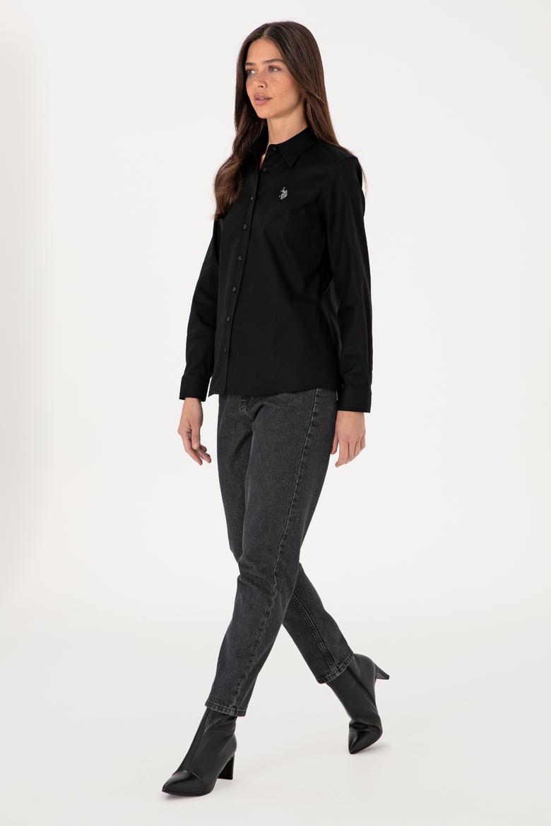 Kadın Siyah Uzun Kollu Basic Gömlek - 50295639013