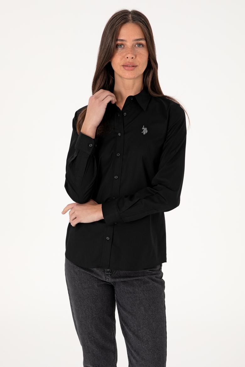 Kadın Siyah Uzun Kollu Basic Gömlek - 50295639013