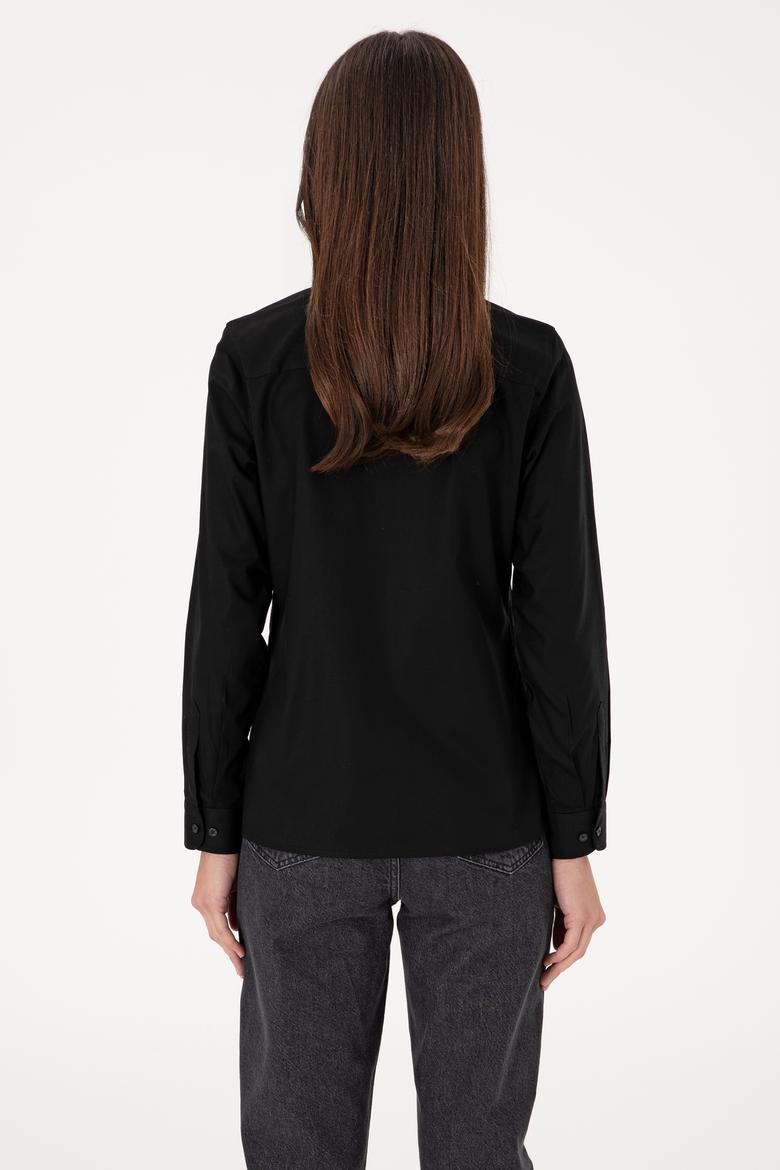 Kadın Siyah Uzun Kollu Basic Gömlek - 50295639013