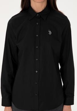 Kadın Siyah Uzun Kollu Basic Gömlek - 50295639013