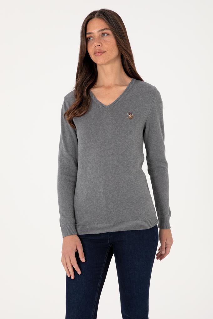 Kadın Gri Melanj Basic Kazak