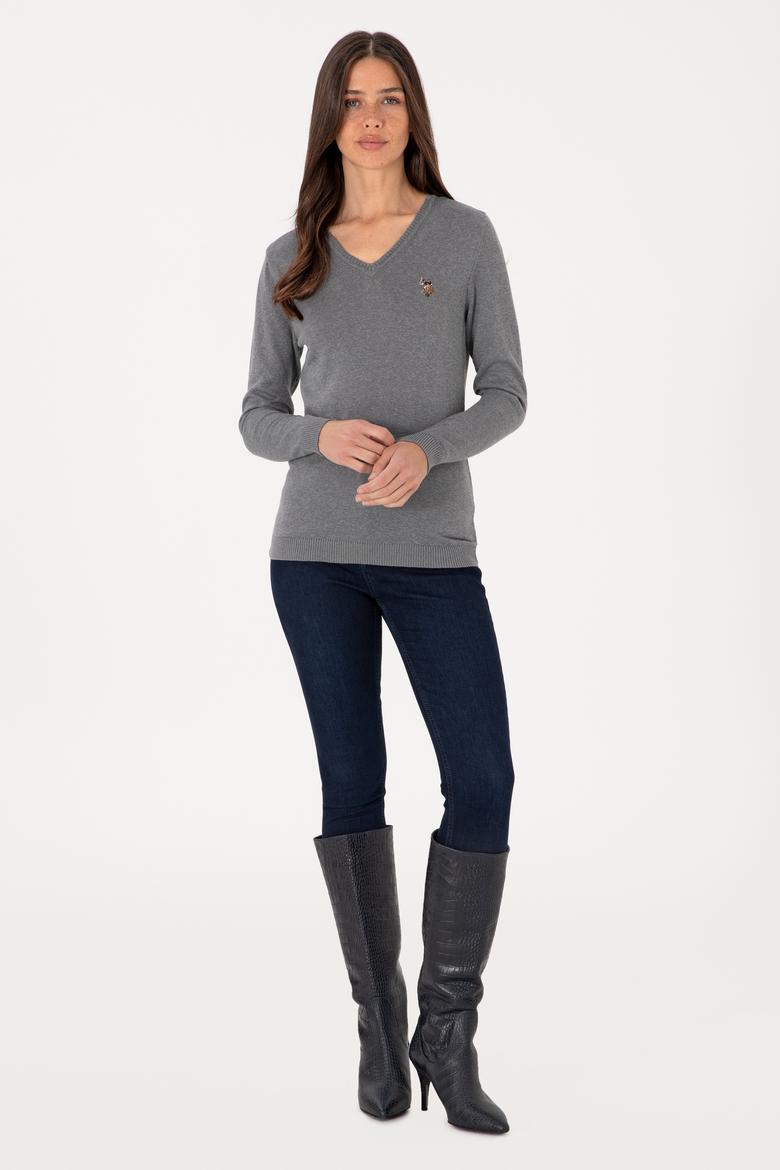 Kadın Gri Melanj Basic Kazak - 50288983058