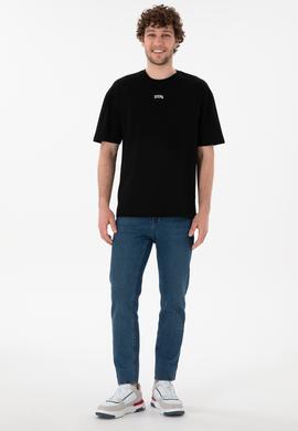 Erkek Comfort Fit Bisiklet Yaka Siyah Tişört - 50306017006