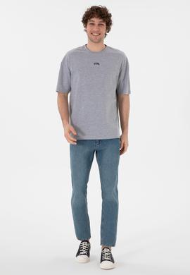 Erkek Comfort Fit Bisiklet Yaka Gri Melanj Tişört - 50306017036