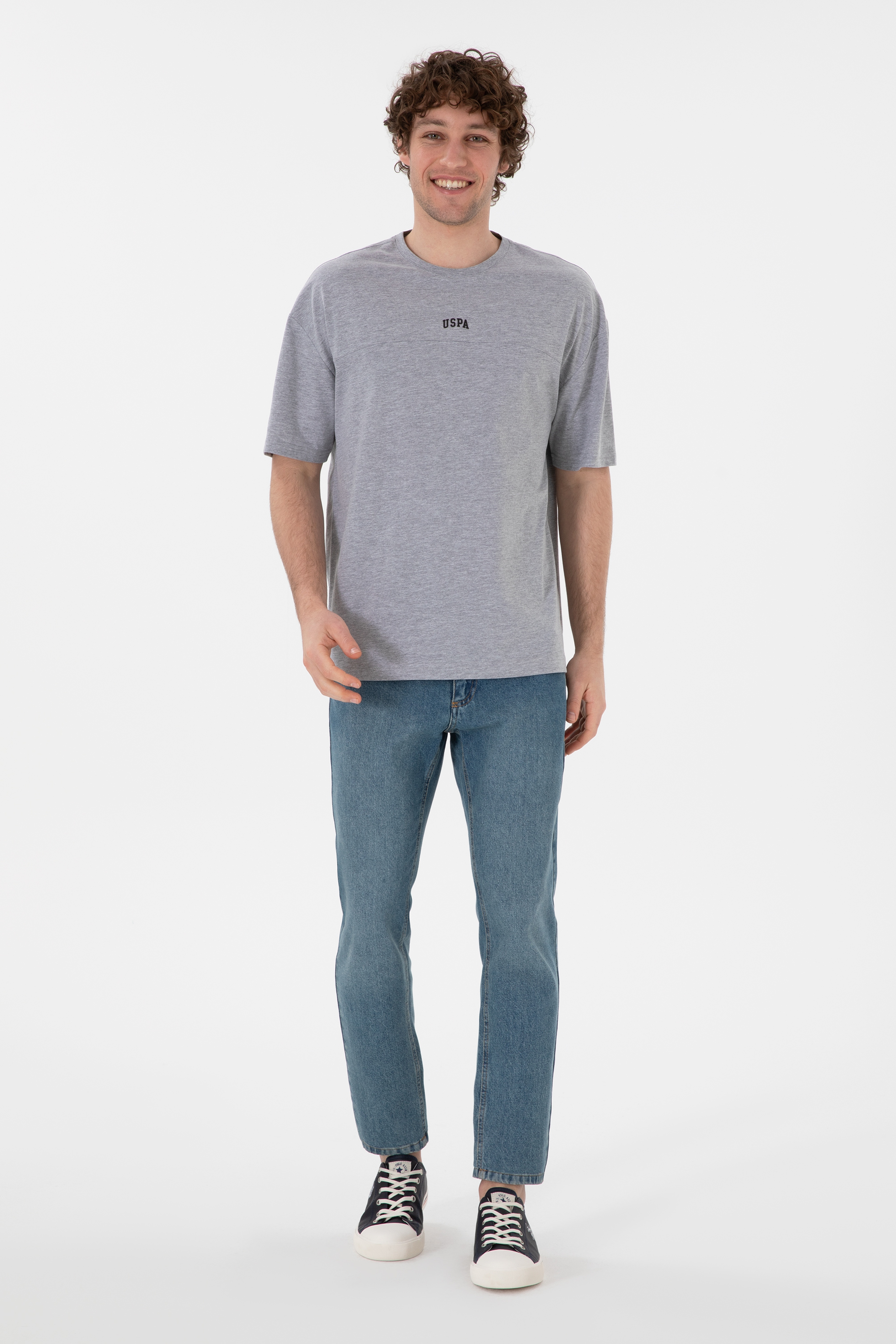 Erkek Comfort Fit Bisiklet Yaka Gri Melanj Tişört - Image 5