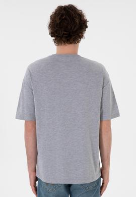 Erkek Comfort Fit Bisiklet Yaka Gri Melanj Tişört - 50306017036