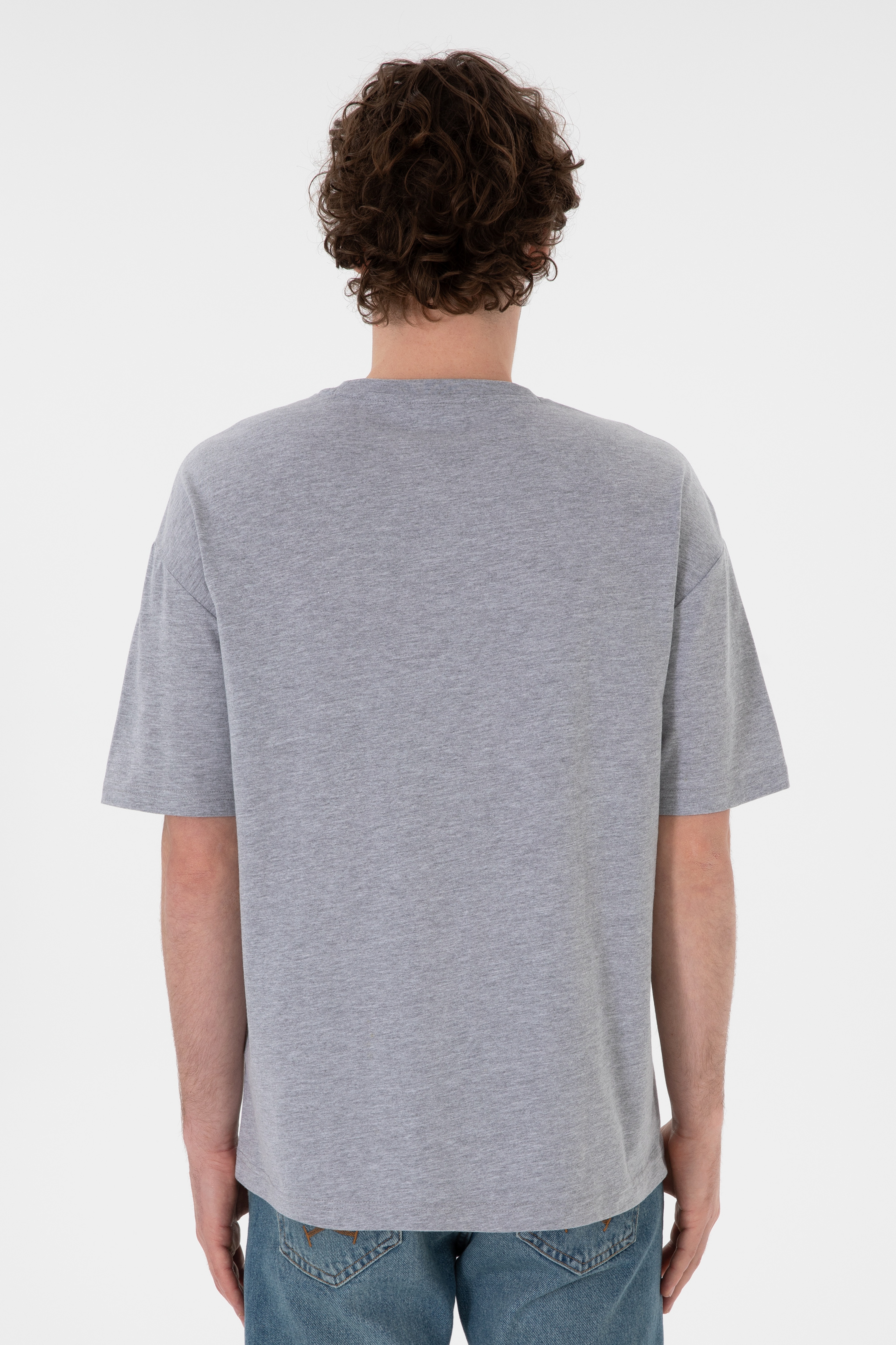 Erkek Comfort Fit Bisiklet Yaka Gri Melanj Tişört - Image 6