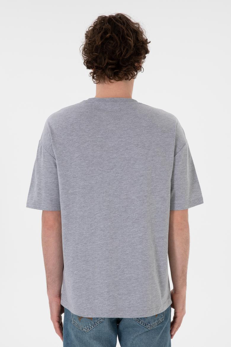 Erkek Comfort Fit Bisiklet Yaka Gri Melanj Tişört - 50306017036