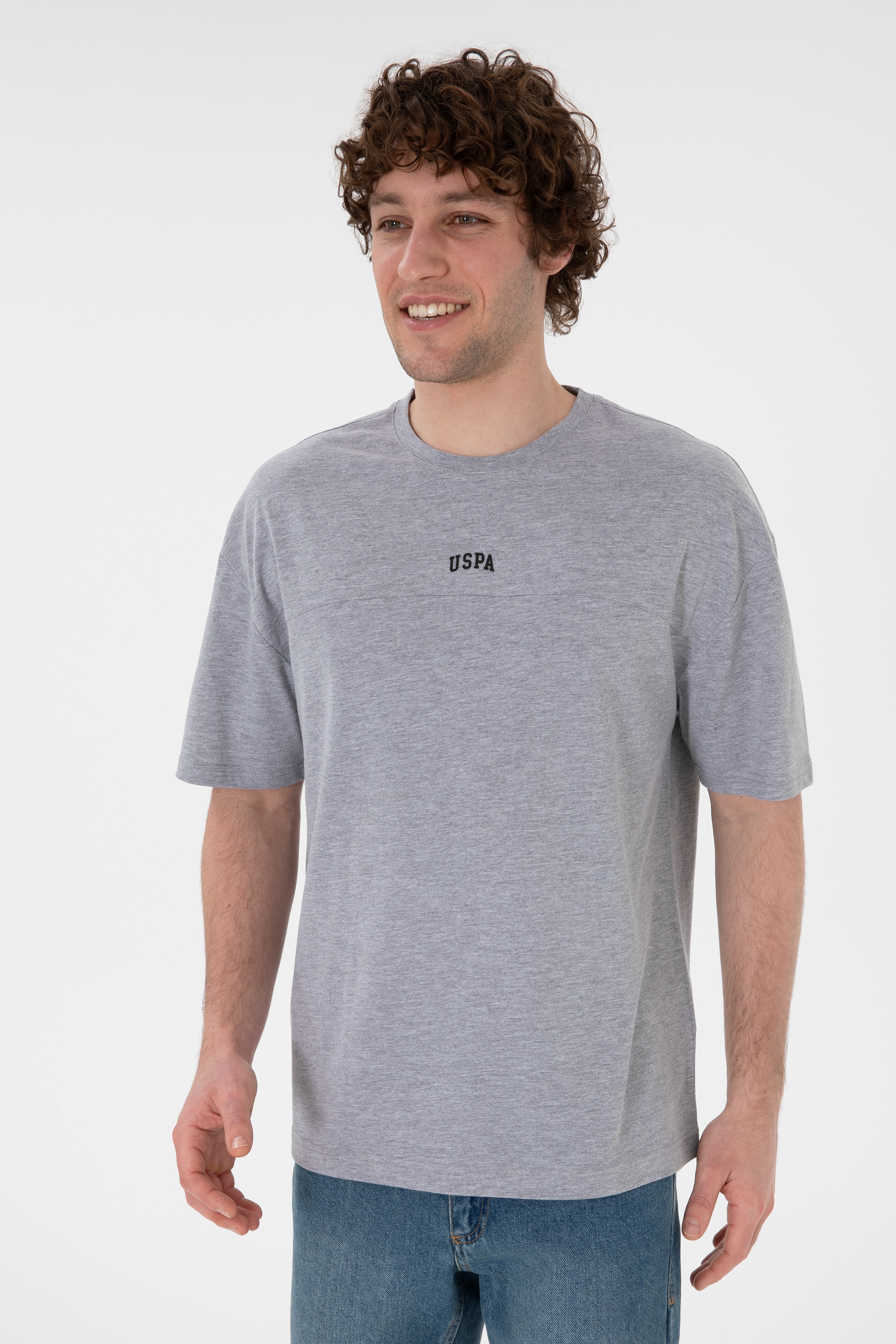 Erkek Comfort Fit Bisiklet Yaka Gri Melanj Tişört - Image 2