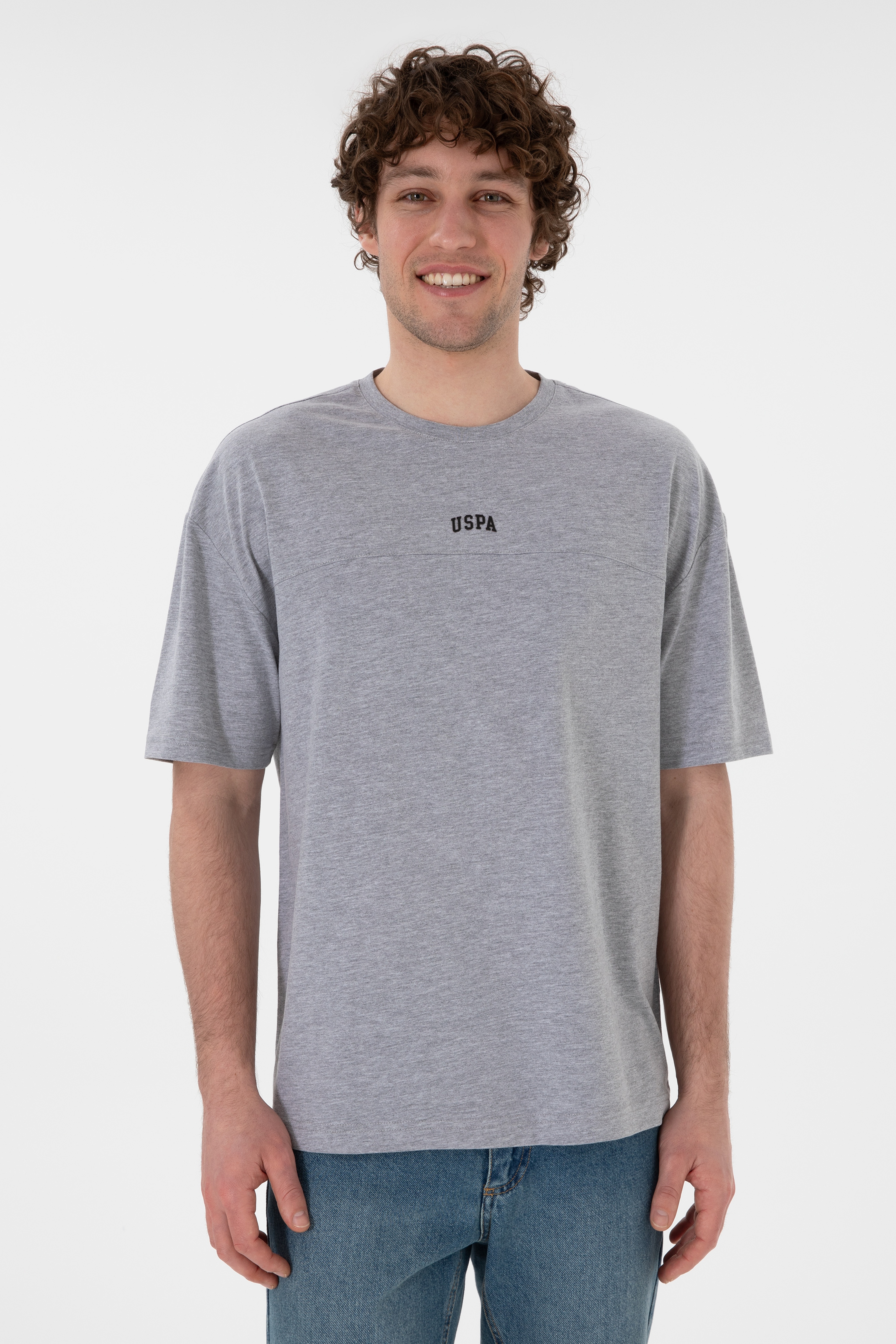 Erkek Comfort Fit Bisiklet Yaka Gri Melanj Tişört - Image 4