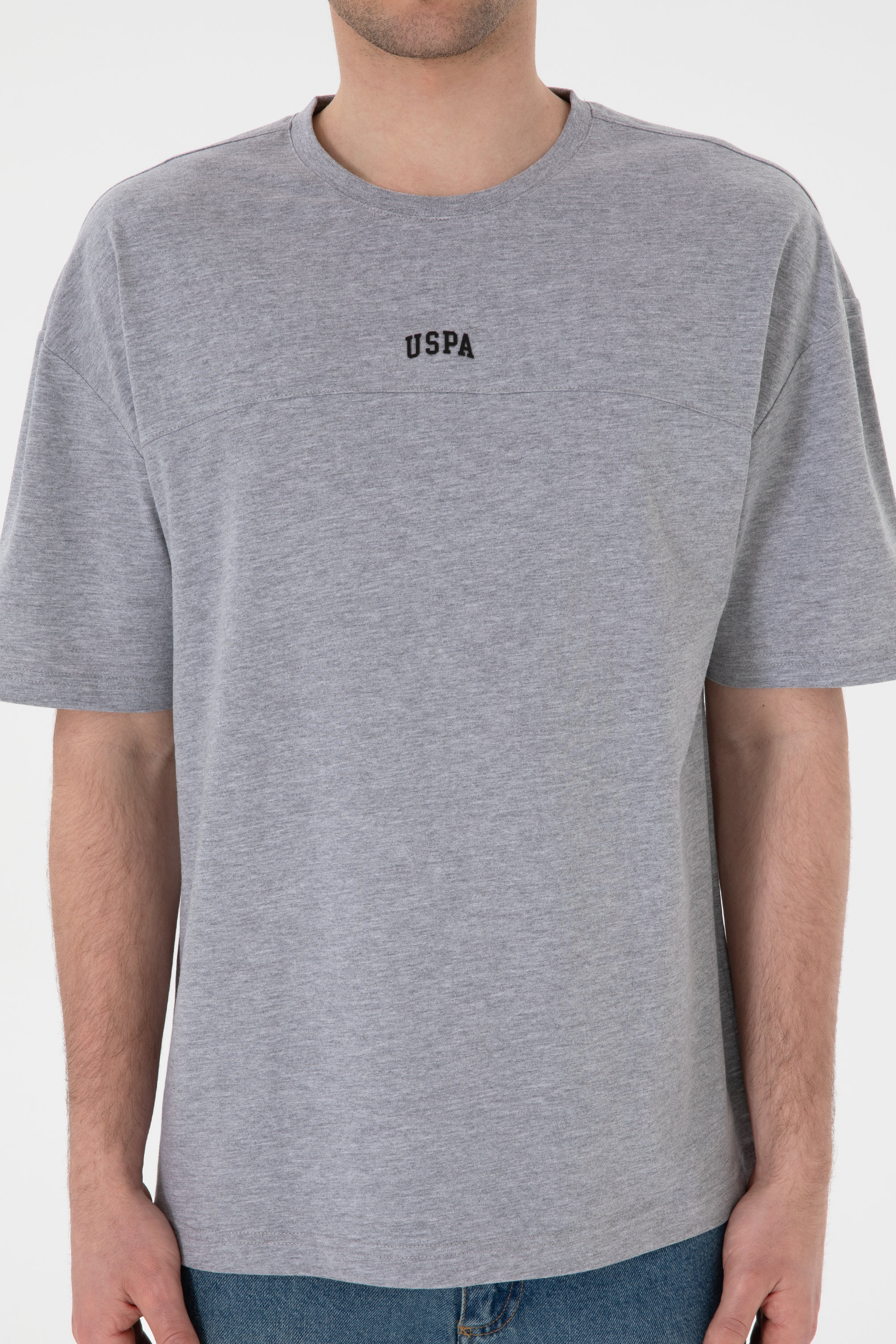 Erkek Comfort Fit Bisiklet Yaka Gri Melanj Tişört - Image 7