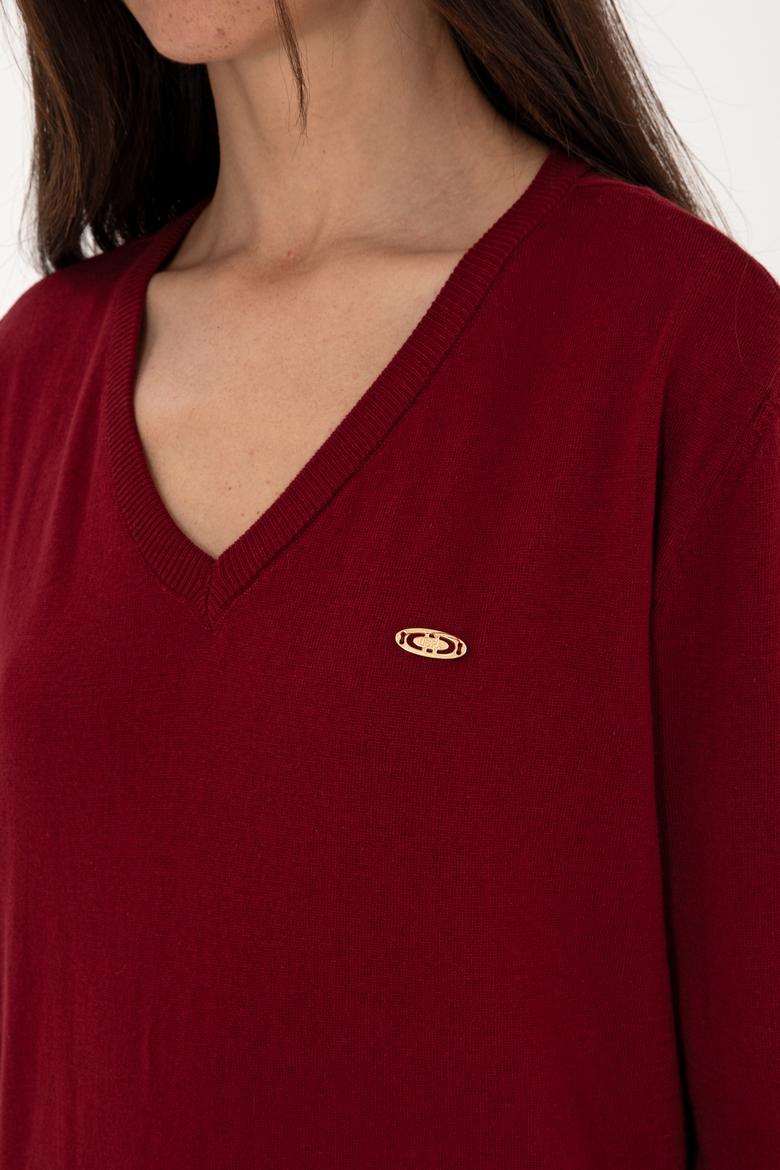 Kadın Bordo Basic Kazak - 50288973024