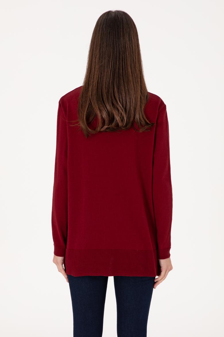 Kadın Bordo Basic Kazak - 50288973024