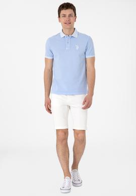 Erkek Slim Fit Polo Yaka Açık Mavi Yıkamalı Basic Tişört - 50305995007