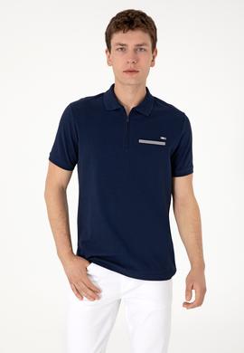 Erkek Regular Fit Fermuarlı Lacivert Tişört - 50306788026