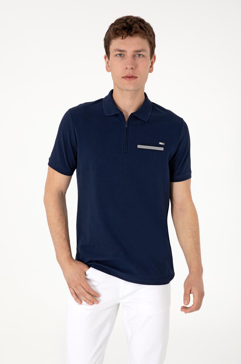 Erkek Regular Fit Fermuarlı Lacivert Tişört