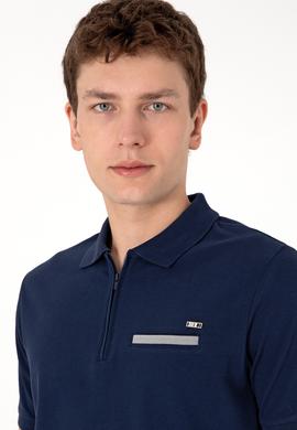 Erkek Regular Fit Fermuarlı Lacivert Tişört - 50306788026