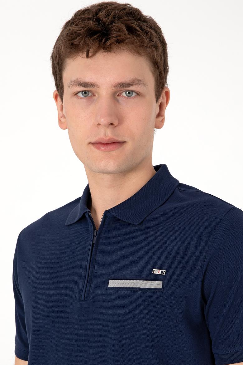 Erkek Regular Fit Fermuarlı Lacivert Tişört - 50306788026