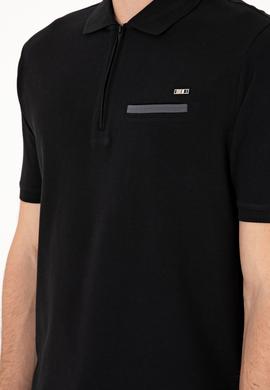 Erkek Regular Fit Fermuarlı Siyah Tişört - 50306788034