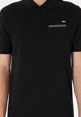Erkek Regular Fit Fermuarlı Siyah Tişört - 50306788034
