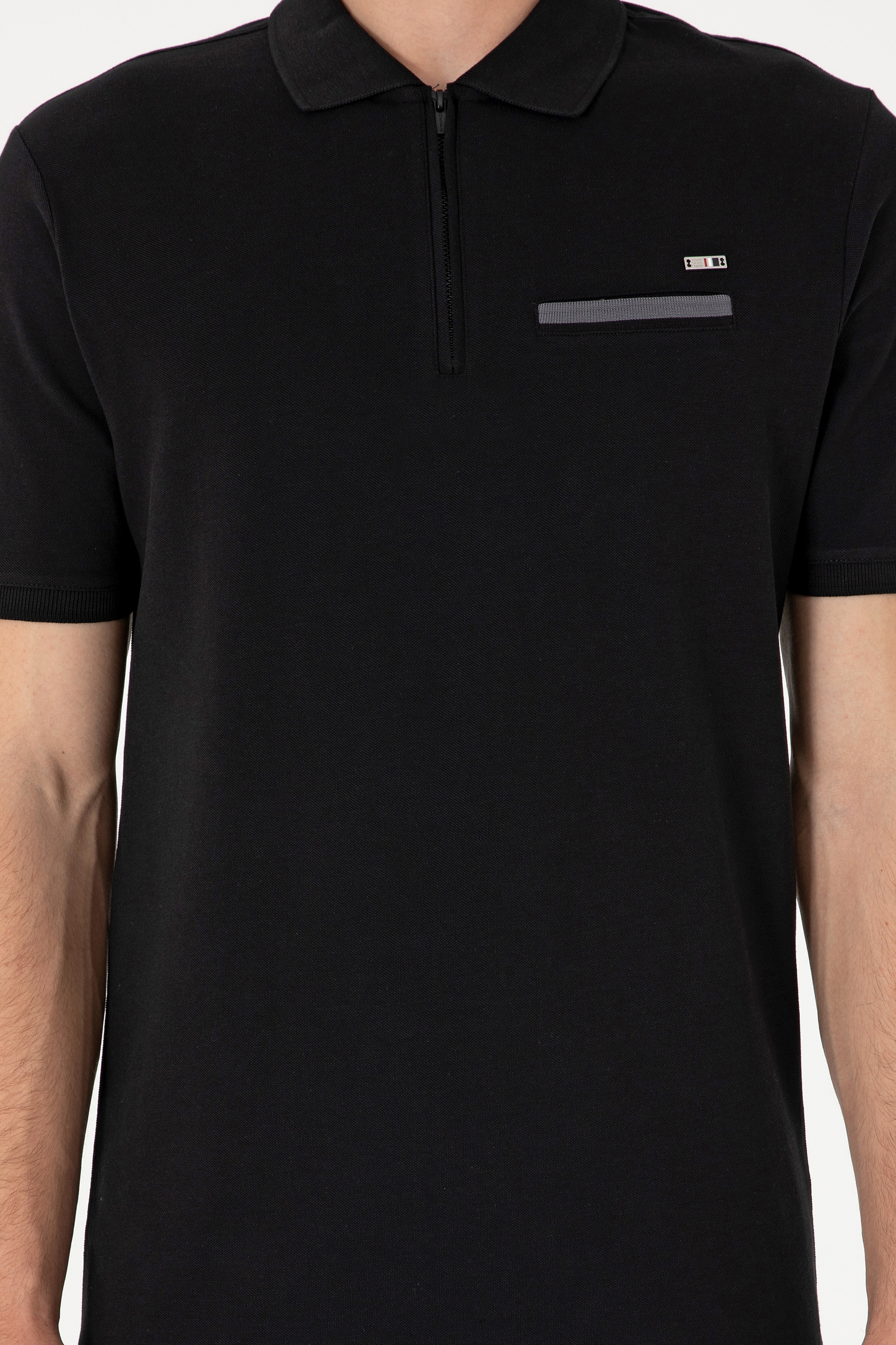 Erkek Regular Fit Fermuarlı Siyah Tişört - Image 6