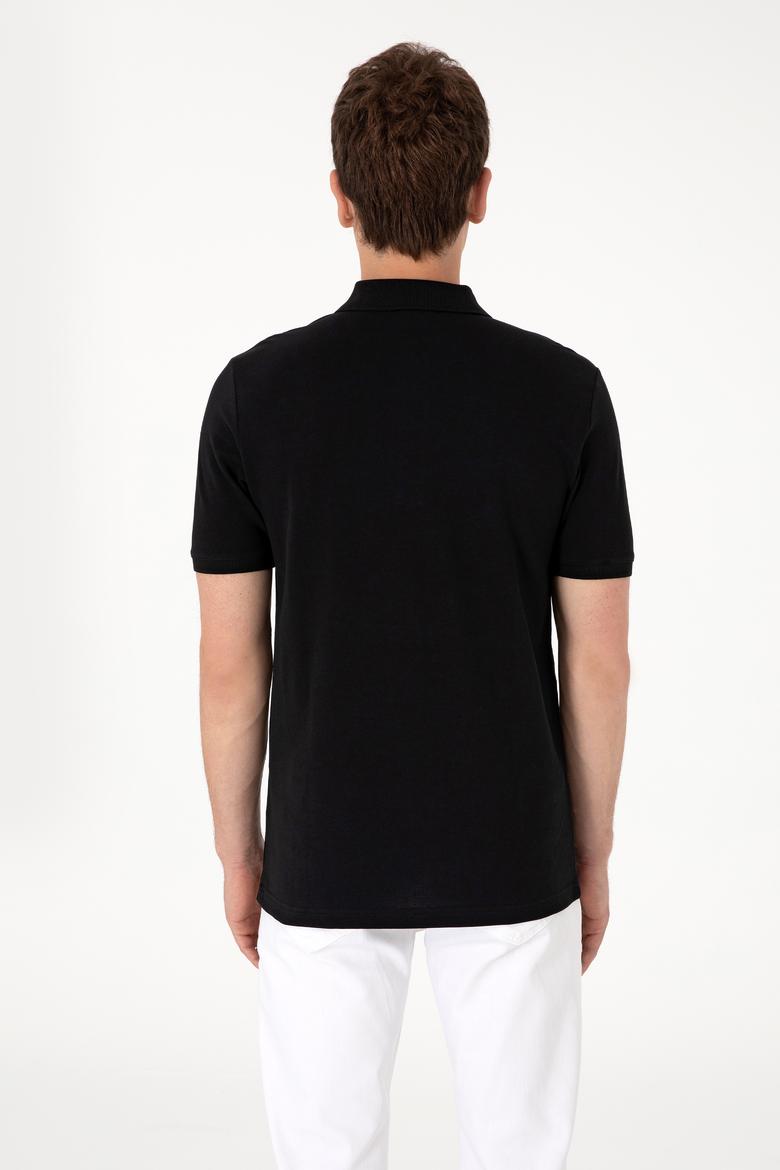 Erkek Regular Fit Fermuarlı Siyah Tişört - 50306788034