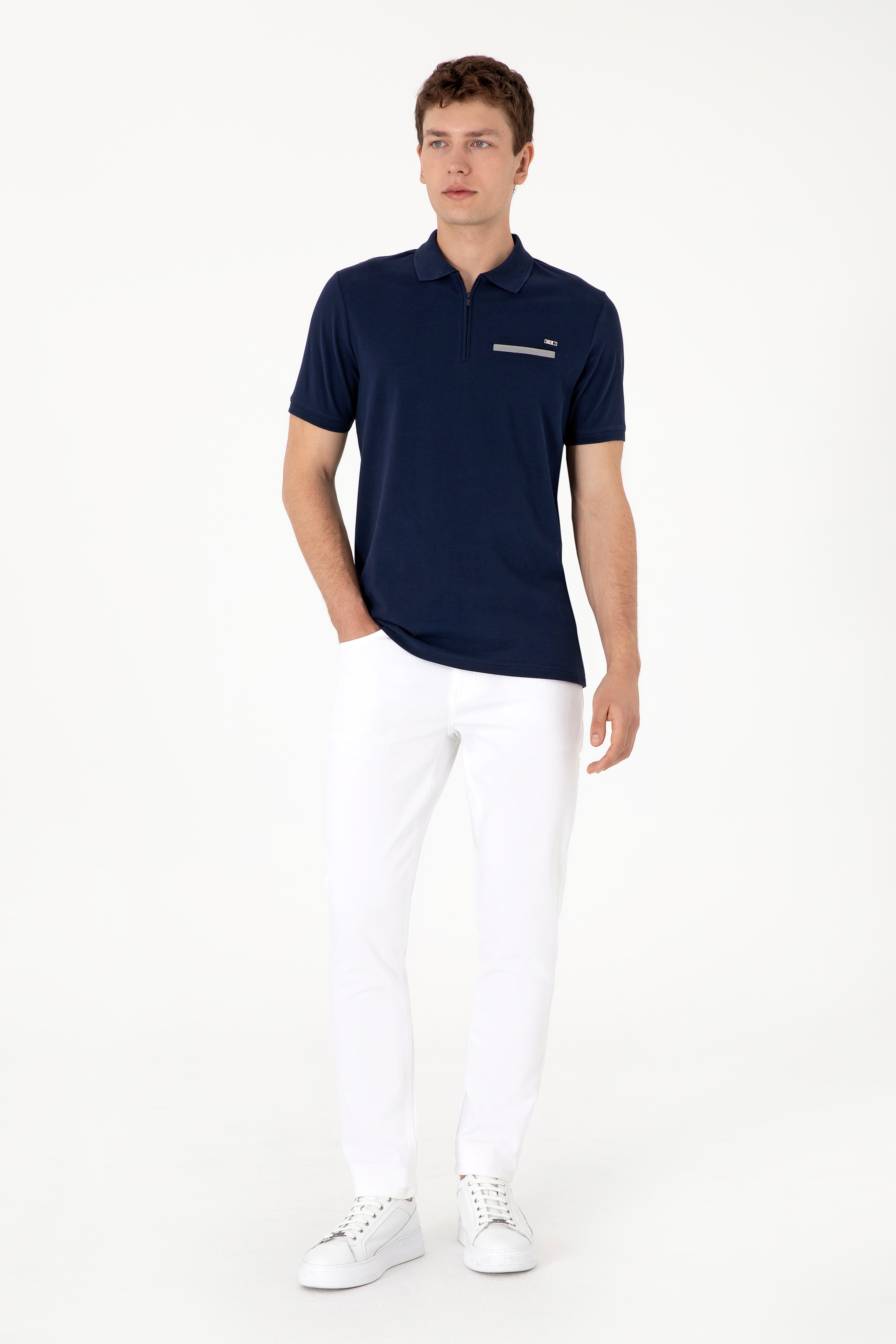 Erkek Regular Fit Fermuarlı Lacivert Tişört - Image 4