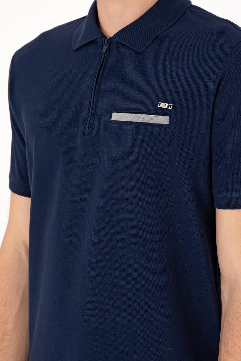 Erkek Regular Fit Fermuarlı Lacivert Tişört - 50306788026