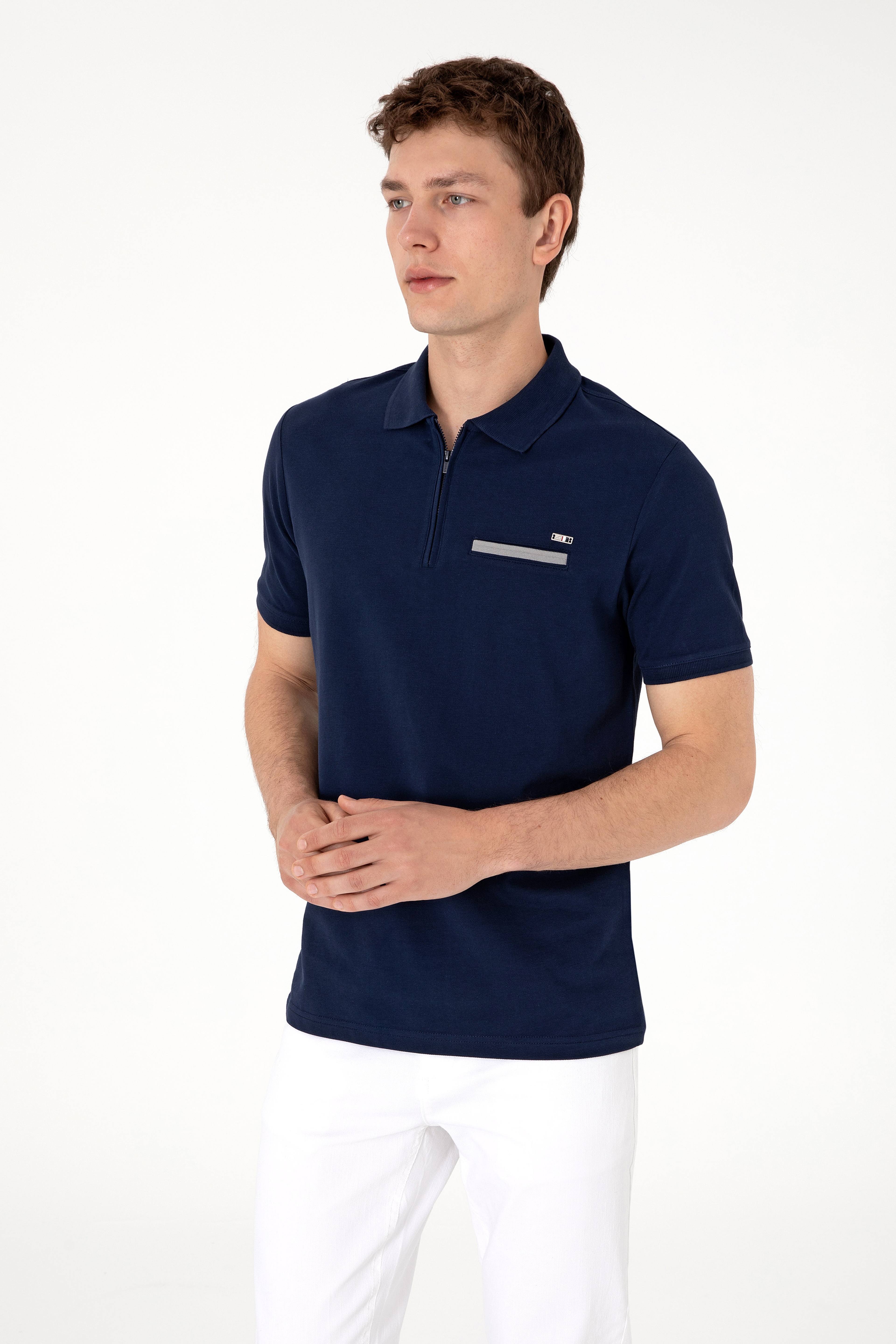 Erkek Regular Fit Fermuarlı Lacivert Tişört - Image 3