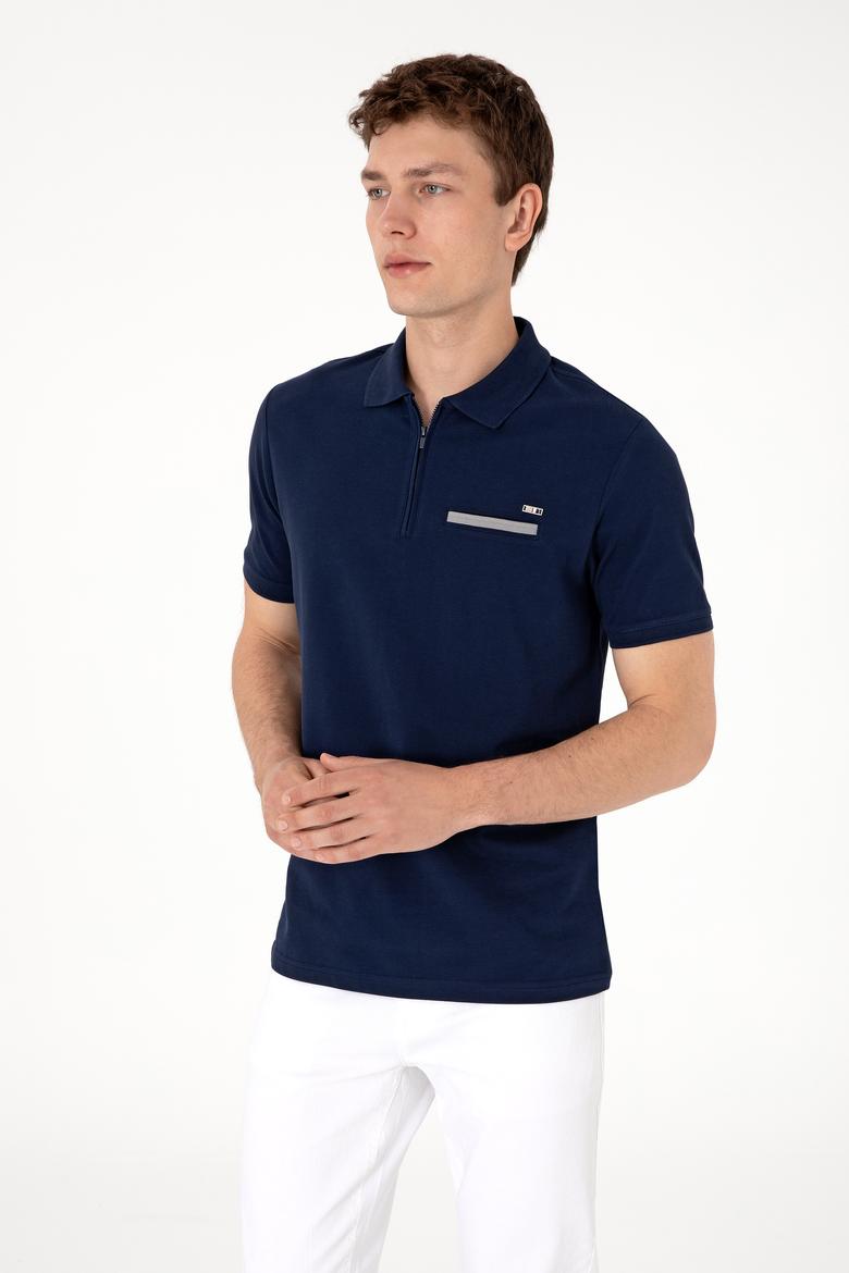 Erkek Regular Fit Fermuarlı Lacivert Tişört - 50306788026