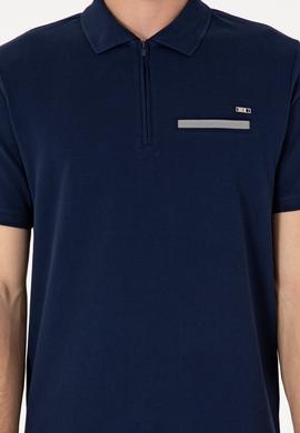 Erkek Regular Fit Fermuarlı Lacivert Tişört - 50306788026