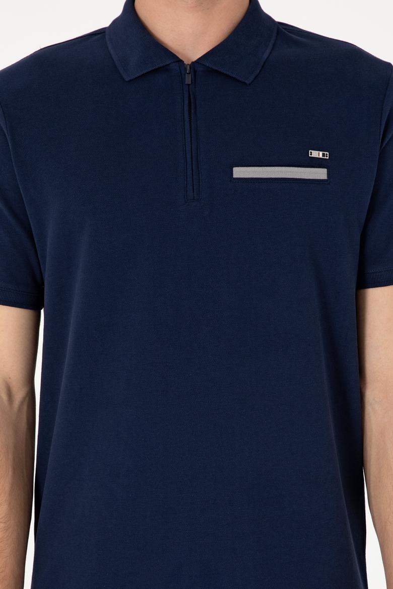 Erkek Regular Fit Fermuarlı Lacivert Tişört - 50306788026