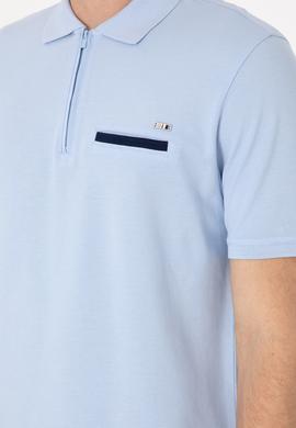 Erkek Regular Fit Fermuarlı Açık Mavi Tişört - 50306788007