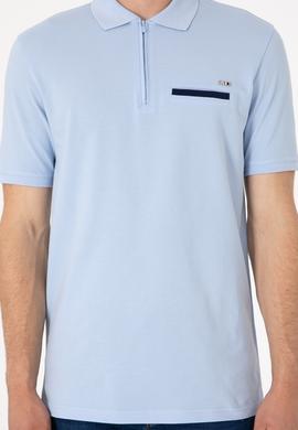 Erkek Regular Fit Fermuarlı Açık Mavi Tişört - 50306788007