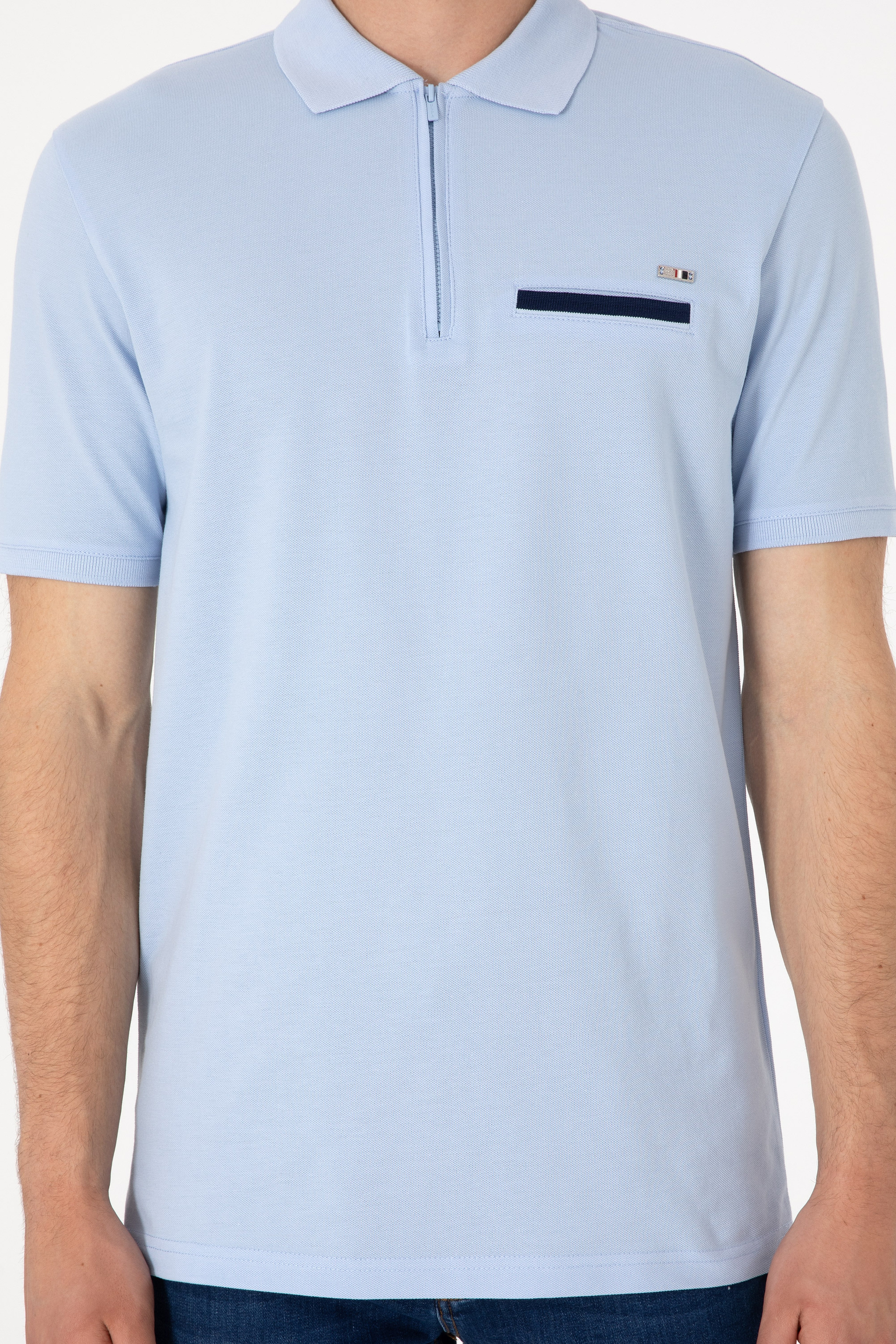 Erkek Regular Fit Fermuarlı Açık Mavi Tişört - Image 6