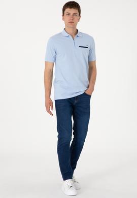 Erkek Regular Fit Fermuarlı Açık Mavi Tişört - 50306788007