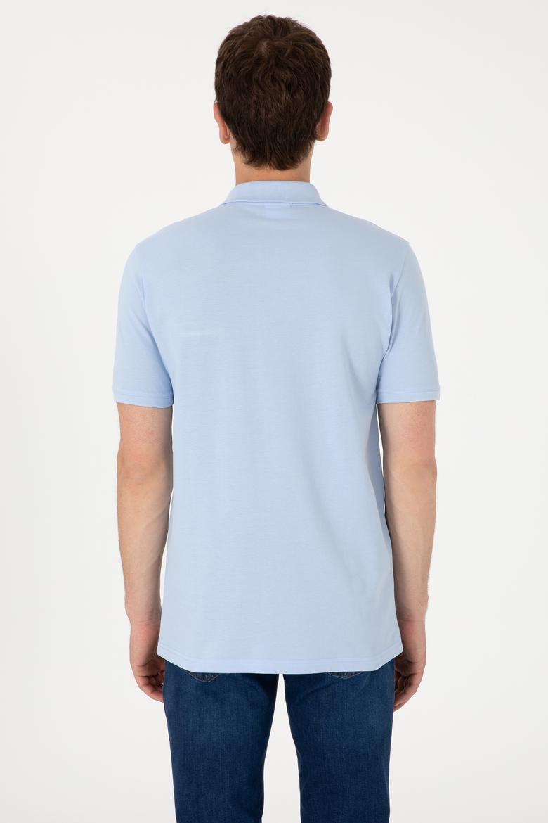 Erkek Regular Fit Fermuarlı Açık Mavi Tişört - 50306788007