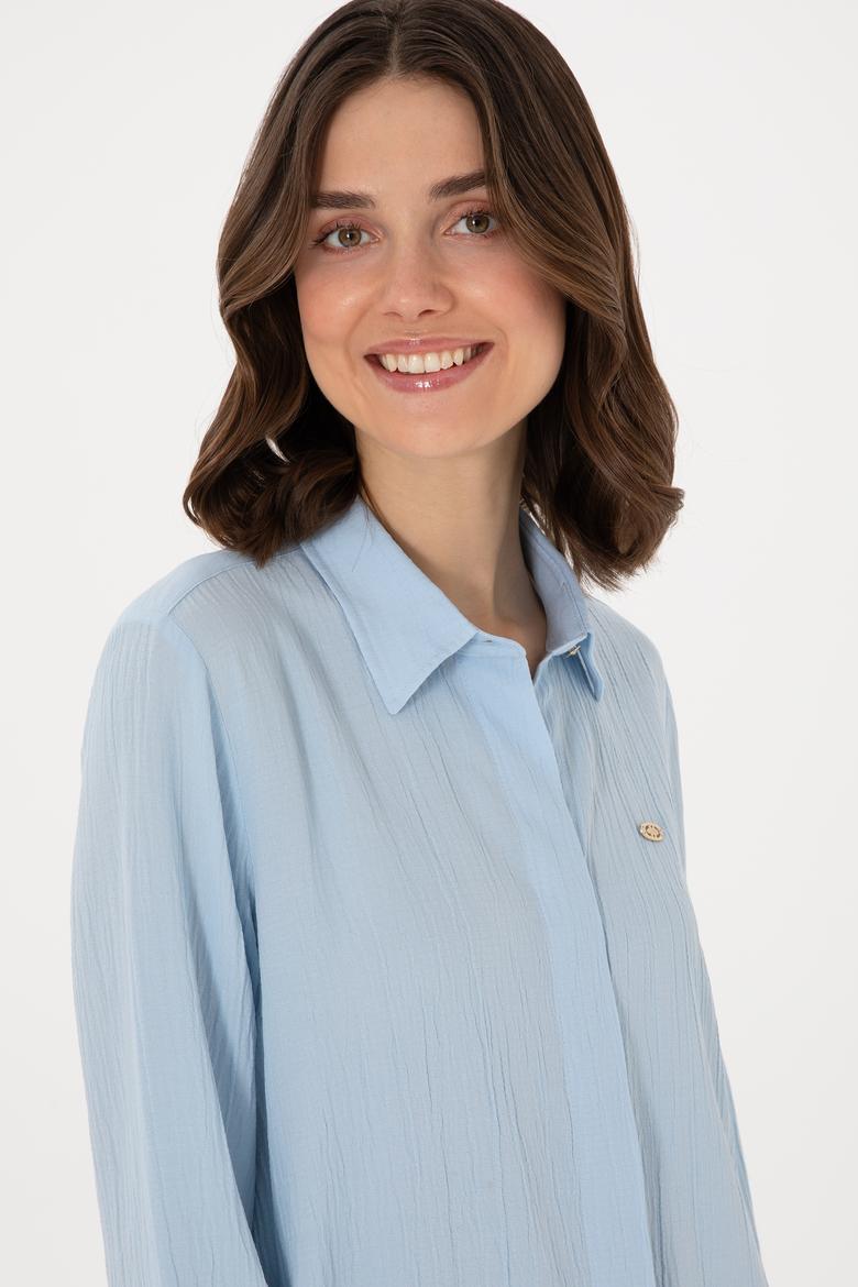 Kadın Açık Mavi Uzun Kollu Gömlek - 50283570010