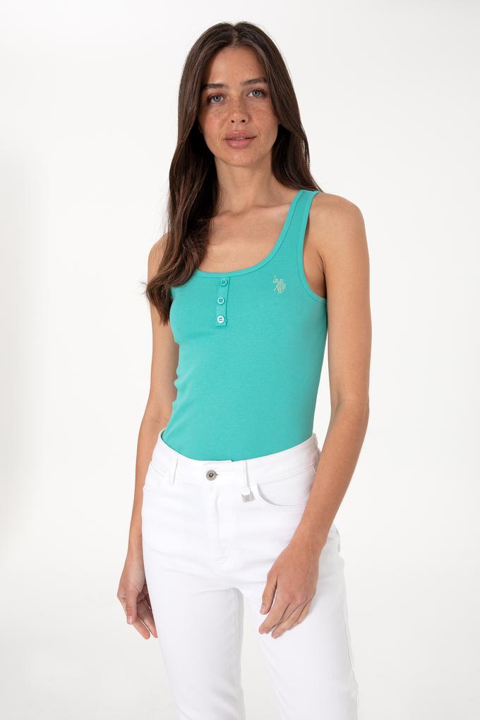 Kadın Mint Kolsuz Bisiklet Yaka Basic Tişört