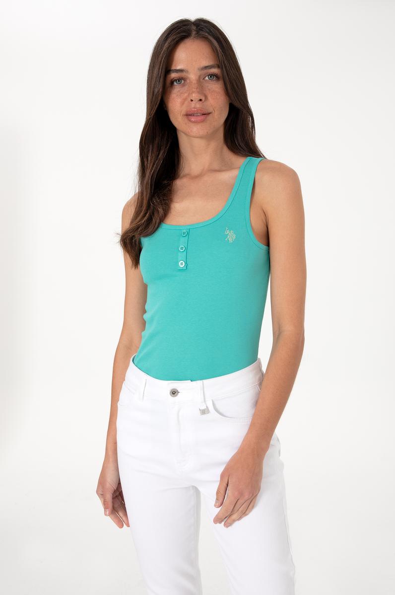 Kadın Mint Kolsuz Bisiklet Yaka Basic Tişört