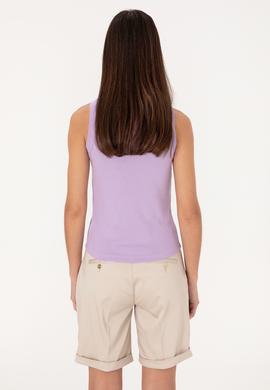 Kadın Lila Kolsuz Bisiklet Yaka Basic Tişört - 50300904036